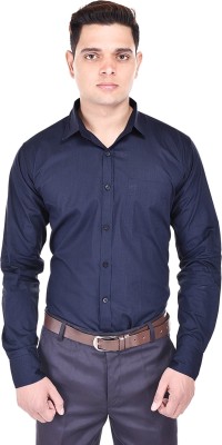 Mc-john Men Solid Formal Blue Shirt