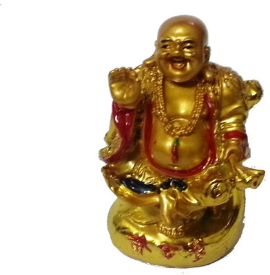 

Pari Collection Bless laughing buddha Decorative Showpiece - 9 cm(Polyresin, Gold)