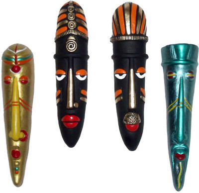 

Rasoh village hand artz decorative colorful artistic wall hanging masks Decorative Showpiece - 28 cm(Terracotta, Multicolor)