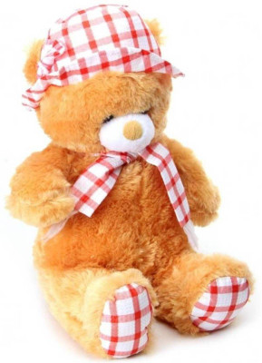 

Aparnas cute looking browncolour teddy bear with cap for playing kids decoration or birthday gift - 35 cm(Multicolor)