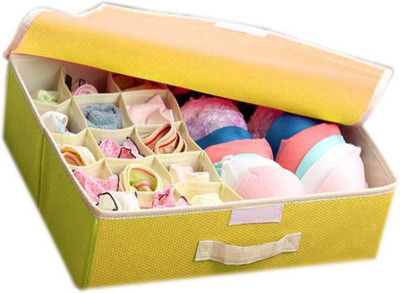 

Everyday Desire 15+1 Compartment Cell Foldable Box Type Non-Smell Drawer 16 Grids For Underwear Closet Storage For Socks Bra Tie Scarfs(Yellow)