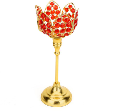 

@home Lotus Crystal Candle Holder(Red, Pack of 1)