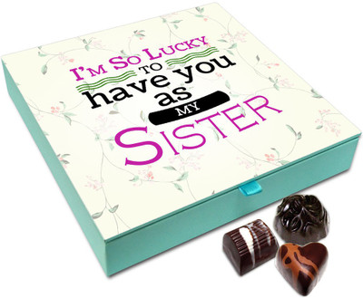 

Chocholik Rakhi Gift Box - I Am So Lucky To Have You Sis Chocolate Box For Brother / Sister - 9pc Truffles(108 g)