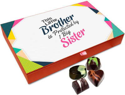 

Chocholik Raksha-bandhan Gift Box - Little Bother Protected By Big Sister Chocolate Box For Brother / Sister - 12pc Truffles(144 g)