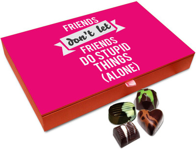 

Chocholik Friendship Gift - Friends Don't Let Friends Do Stupid Things Alone Chocolate Box - 12 Pc Truffles(144 g)