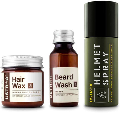 

Ustraa By Happily Unmarried Beard Wash, Hair Wax and Helmet Spray-Pack of 3(Set of 3)