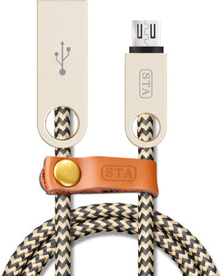 STA Micro USB Cable 2 A 1 m Designer Zinc connector Nylon Braided High Speed,Quick Charge 2.4 Amp & Data Sync Micro USB Cable (Gold) 16346-1(Compatible with All Smartphones, Tablets and MP3 player, Gold, One Cable)
