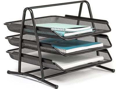 

kincart 3 Compartments metal mesh document tray(Black)