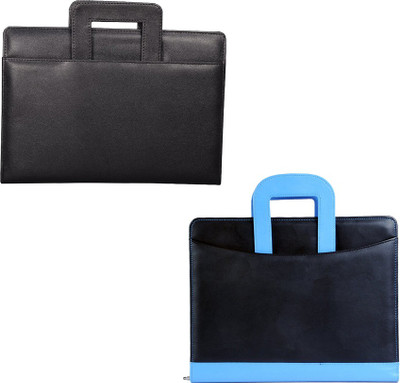 

COI leatherite black and black/blue briefcase file and folder for certificate and documents for students portfolio with zip expending file folder ( set of 2 )(Set Of 2, Black, Blue)