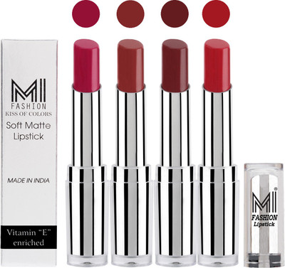 

MI Fashion Hot and Bold Soft Creamy Matte Lipstick Combo – Perfect Gift for Her in 4 Vivid Colours(Dark Magenta,Brown,Maroon,Red, 14 g)