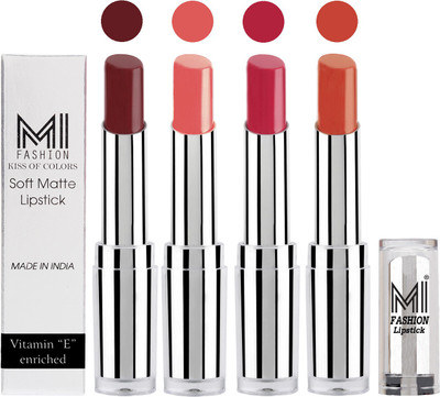 

MI Fashion Hot and Bold Soft Creamy Matte Lipstick Combo – Perfect Gift for Her in 4 Vivid Colours(Maroon,Metallic Nude,Mauve,Brick Red)