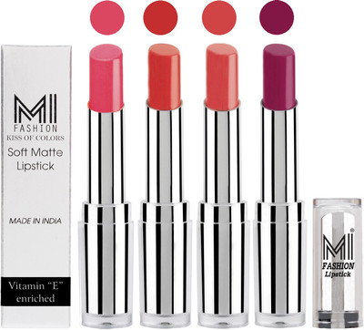 

MI Fashion Hot and Bold Soft Creamy Matte Lipstick Combo – Perfect Gift for Her in 4 Vivid Colours(Peach,Orange,Pink,Purple, 14 g)