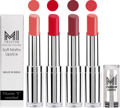 

MI Fashion Hot and Bold Soft Creamy Matte Lipstick Combo – Perfect Gift for Her in 4 Vivid Colours(Metallic Nude,Reddish Orange,Brown Raisin,Pink)