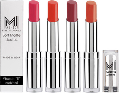 

MI Fashion Hot and Bold Soft Creamy Matte Lipstick Combo – Perfect Gift for Her in 4 Vivid Colours(Magenta,Orange,Brown Raisin,Brick Red, 14 g)