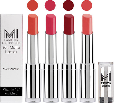 

MI Fashion Hot and Bold Soft Creamy Matte Lipstick Combo – Perfect Gift for Her in 4 Vivid Colours(Coral,Magenta,Dry Red,Peach, 14 g)