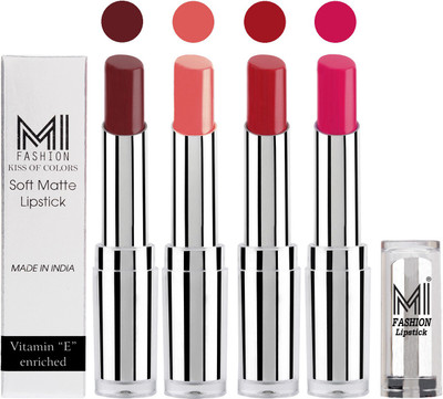 

MI Fashion Hot and Bold Soft Creamy Matte Lipstick Combo – Perfect Gift for Her in 4 Vivid Colours(Maroon,Metallic Nude,Red,Rosy Pink, 14 g)