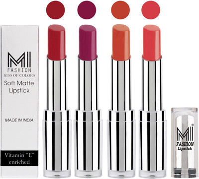 

MI Fashion Hot and Bold Soft Creamy Matte Lipstick Combo – Perfect Gift for Her in 4 Vivid Colours(Red,Purple,Red,Brick Red,Pink)