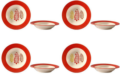 

caffeine Soup Plate 9 Inch Ceramic/Stoneware in Red Boota Handmade Dinner Plates(Pack of 8)