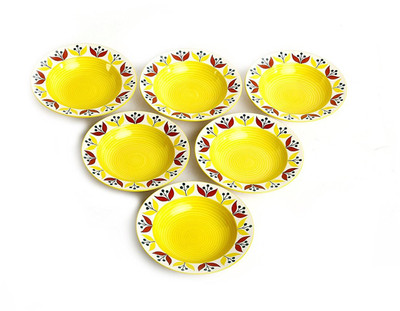 

caffeine 9" Ceramic Handmade Round Yellow Flower Soup Plates Dinner Plates(Pack of 6)