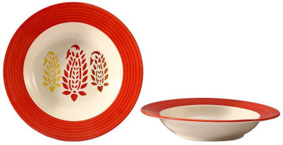 

caffeine Soup Plate 7 Inch Ceramic/Stoneware in Red Boota Handmade Dinner Plates(Pack of 2)
