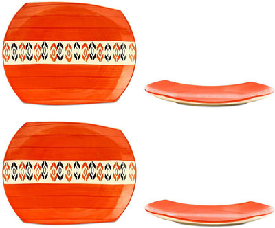

caffeine Snack Plate 10IN Ceramic/Stoneware in Orange Arrow (Set of 4) Handmade Dinner Plates(Pack of 4)
