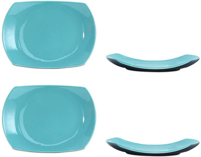 

caffeien Snack Plate 7IN Ceramic/Stoneware in Skyblue and Black Glossy (Set of 4) Handmade Dinner Plates(Pack of 4)