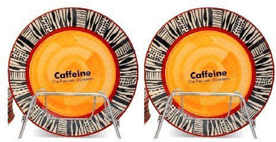 

caffeine Ceramic Handmade Monochrome Print Orange Plates (10 inches)set of 2 pc Dinner Plates(Pack of 2)