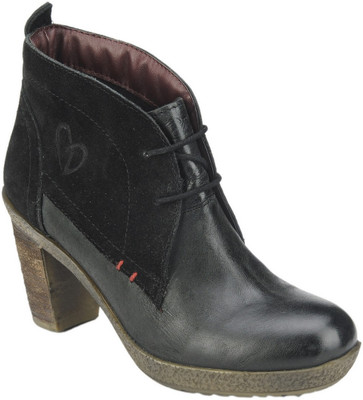 Delize Genuine Leather Ankle Boots For Women(Black)