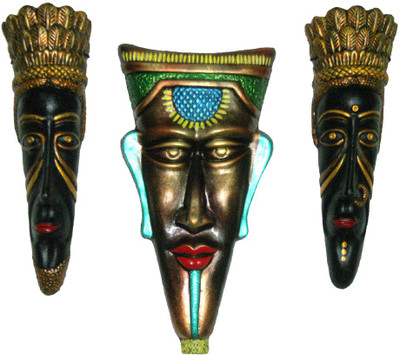 

Rasoh village hand artz junglee combo decorative masks Decorative Showpiece - 32 cm(Terracotta, Multicolor)