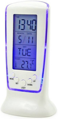 ACE Digital White Blue LCD Alarm, Day Date, Temperature Clock