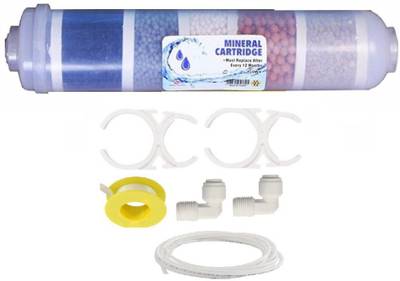 BalRama RO Mineral Cartridge 5-Stage Taste Enhancer Carbon Filter (Size 2inch x 10inch) + Elbow Connectors + Pipe Tubing + Clamp Clips + Teflon Tape for RO UV UF Water Purifiers Service Media Filter Cartridge