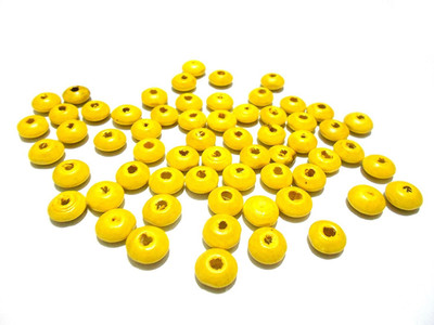 GOELX Disc wooden beads yellow for jewellery making/ crafts/ hangings- pack of 100