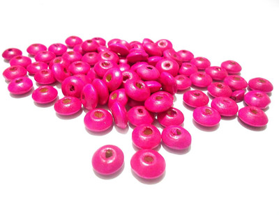 

GOELX Disc wooden beads pink for jewellery making/ crafts/ hangings- pack of 100