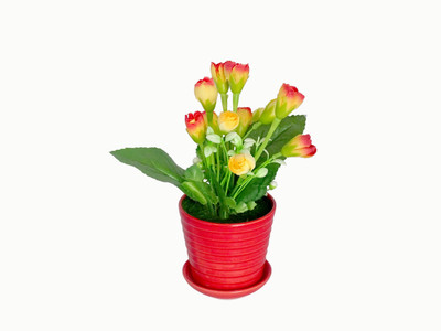 

HOB Red, Green, Yellow Tulips Artificial Flower with Pot(5.5 inch, Pack of 01)