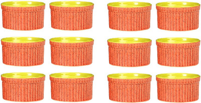 

caffeine Dessert Serving Bowl Ceramic/Stoneware in Matte Mustard & Glossy Brown Ramekins (Set of 12) Handmade By Caffeine Ceramic Bowl(Brown, Pack of 12)