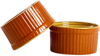 

caffeine Dessert Serving Bowl Ceramic/Stoneware in Glossy Brown and Mustard Ramekins (Set of 2) Handmade Stoneware, Ceramic Bowl Set(Brown, Pack of 2)