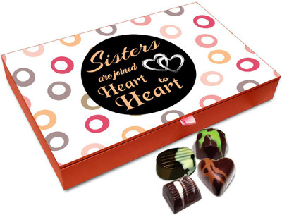 

Chocholik Rakhi Gift Box - Sisters Are Joined Heart To Heart Chocolate Box For Brother / Sister - 12pc Truffles(144 g)