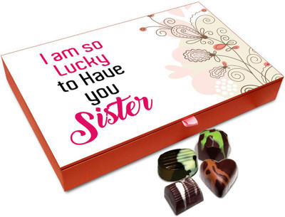 

Chocholik Rakhi Gift - I Am Very Lucky To Have An Awesome Sister Like You Chocolate Box For Brother / Sister - 12pc Truffles(144 g)