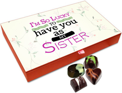 

Chocholik Rakhi Gift Box - I Am So Lucky To Have You Sister Chocolate Box For Brother / Sister - 12pc Truffles(144 g)