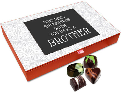 

Chocholik Rakhi Gift - Who Needs Superheroes When I Have A Bro Chocolate Box For Brother / Sister - 12pc Truffles(144 g)