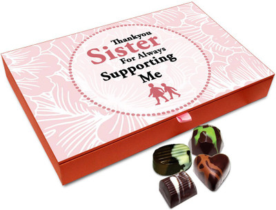 

Chocholik Rakhi Gift - Thanks You Sister For Always Supporting Me Chocolate Box For Brother / Sister - 12pc Truffles(144 g)