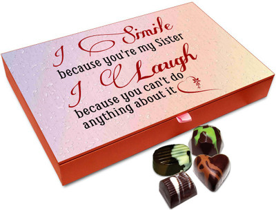 

Chocholik Rakhi Gift Box - I Laugh And Smile Because Of My Sister Chocolate Box For Brother / Sister - 12pc Truffles(144 g)