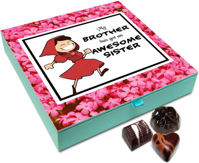

Chocholik Rakhi Gift Box - My Brother Has Awesome Sister Chocolate Box For Brother / Sister - 9pc Truffles(108 g)