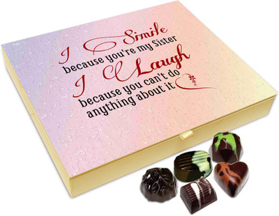 

Chocholik Rakhi Gift Box - I Laugh And Smile Because Of My Sister Chocolate Box For Brother / Sister - 20pc Truffles(240 g)