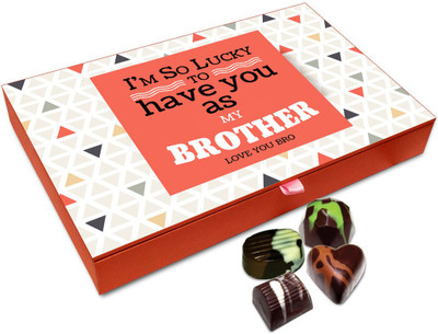 

Chocholik Rakhi Gift Box - I Am So Lucky To Have You Brother Chocolate Box For Brother / Sister - 12pc Truffles(144 g)