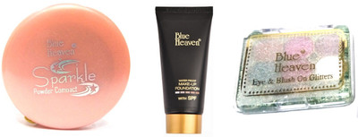 

Blue Heaven SPARKLE COMPACT POWDER ,TUBE FOUNDATION WITH 6 IN 1 EYE SHADOW(Set of 3)