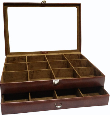 

Essart 24 Compartments Wood Double storey Tie storage box for 24 Ties(Tan)
