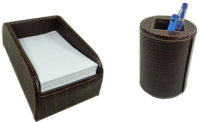 Essart 2 Compartments Wood Slipbox or Pen Tumbler(Brown)