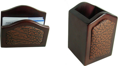 

Essart 2 Compartments Wood Pen Tumbler or Visiting Card Stand(Brown)