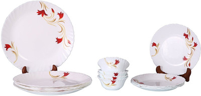 

Larah by Borosil RED LILY Pack of 12 Dinner Set(Opalware)